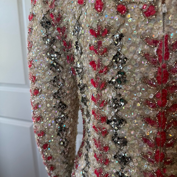 VINTAGE 50s 60s | Edith Morré | Palm Desert amazing ivory pink sequin dress M L - Picture 8 of 14